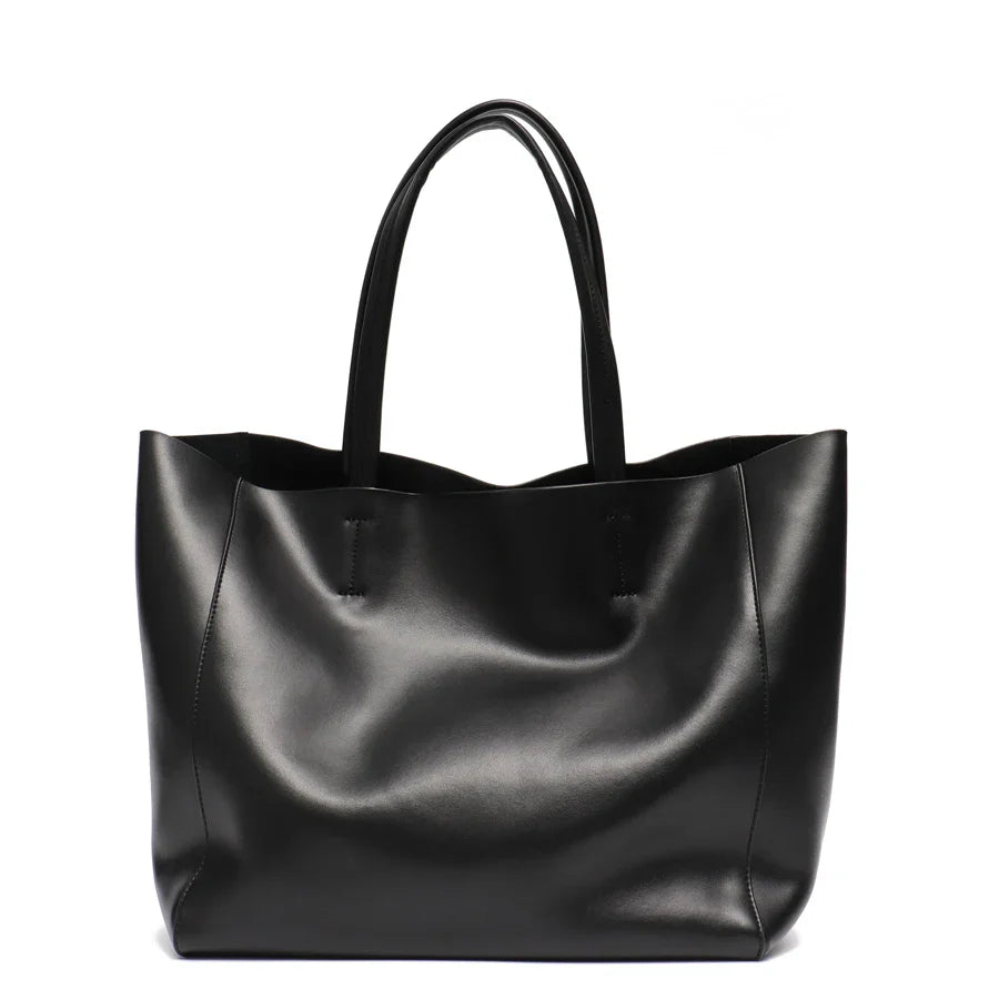 Women Genuine Leather Tote Bag | Large Capacity | Office Purse BLACK