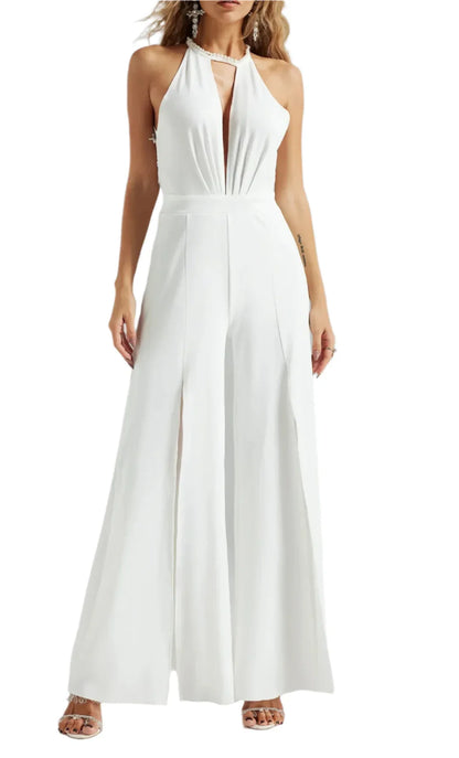 NEXT DAY DELIVERY IKIA White Sexy V Cut Out Bodycon Jumpsuit