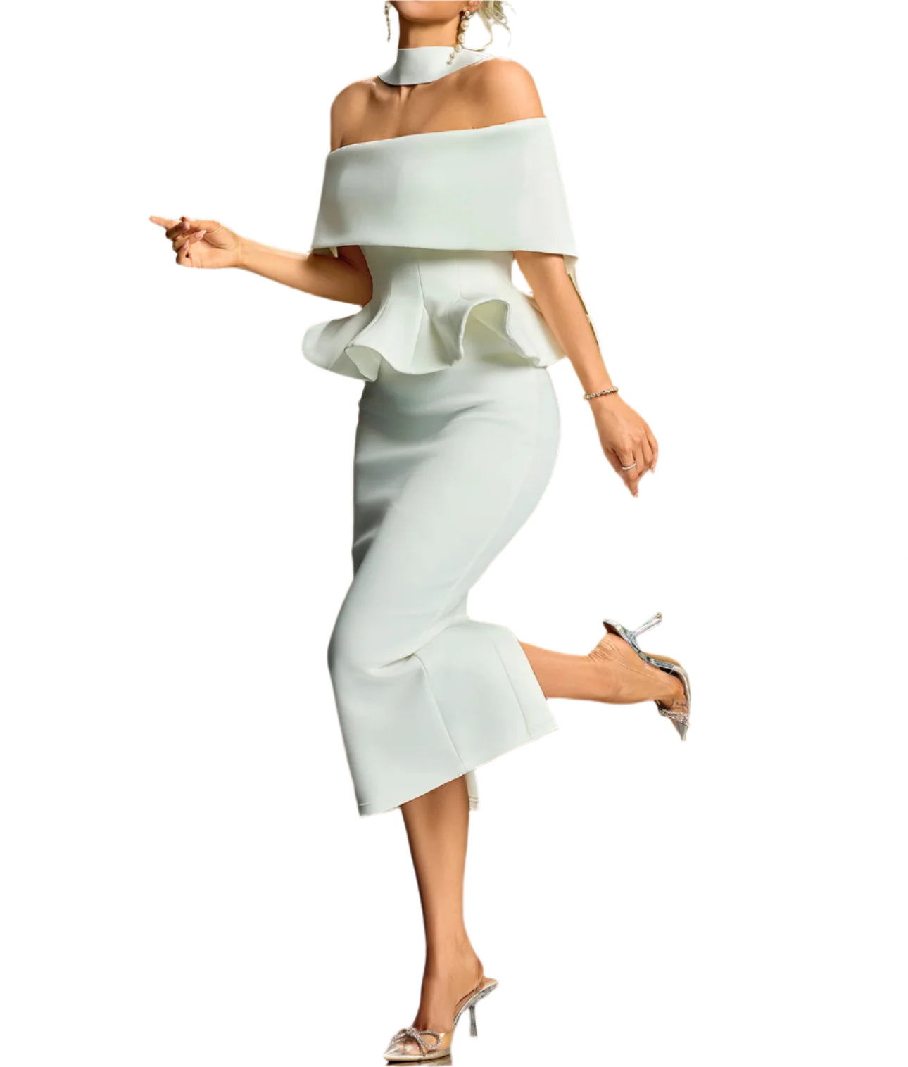 DOLL Off Shoulder Classic Midi Bodycon Dress