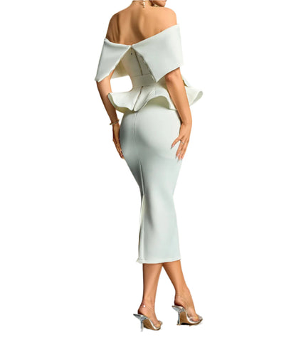 DOLL Off Shoulder Classic Midi Bodycon Dress
