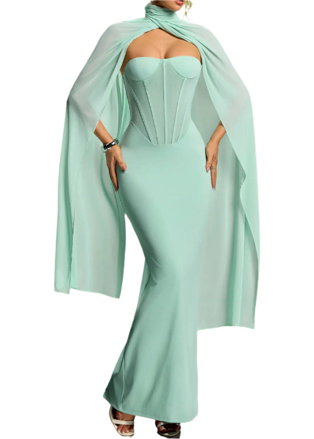 FEDERICA Strapless Scarf Maxi Bodycon Dress