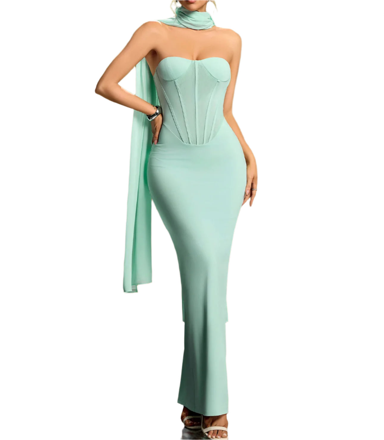 FEDERICA Strapless Scarf Maxi Bodycon Dress