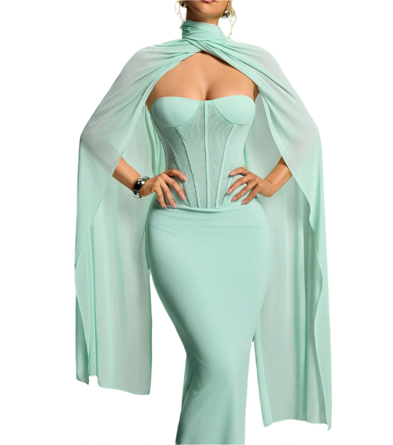 FEDERICA Strapless Scarf Maxi Bodycon Dress
