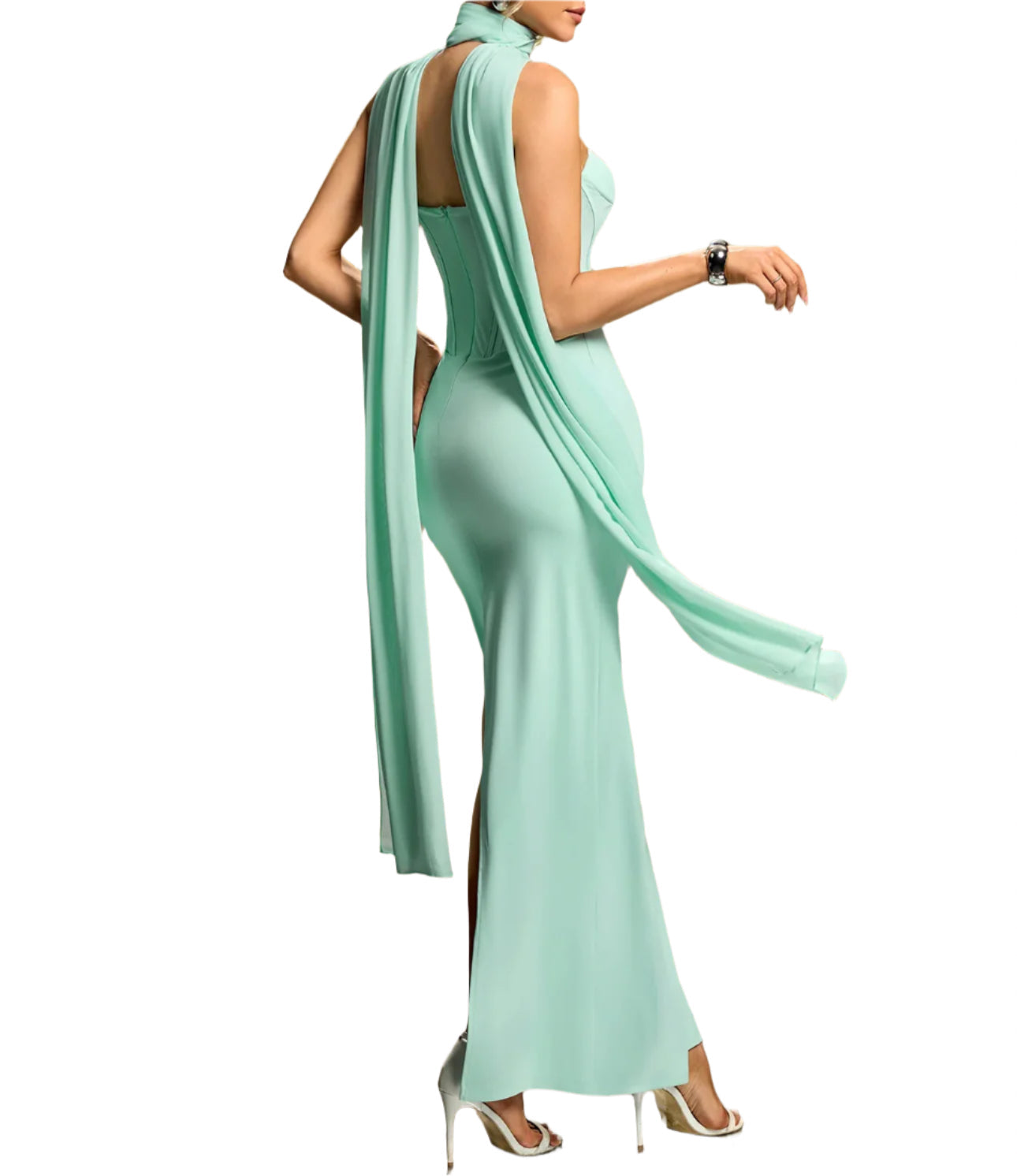 FEDERICA Strapless Scarf Maxi Bodycon Dress