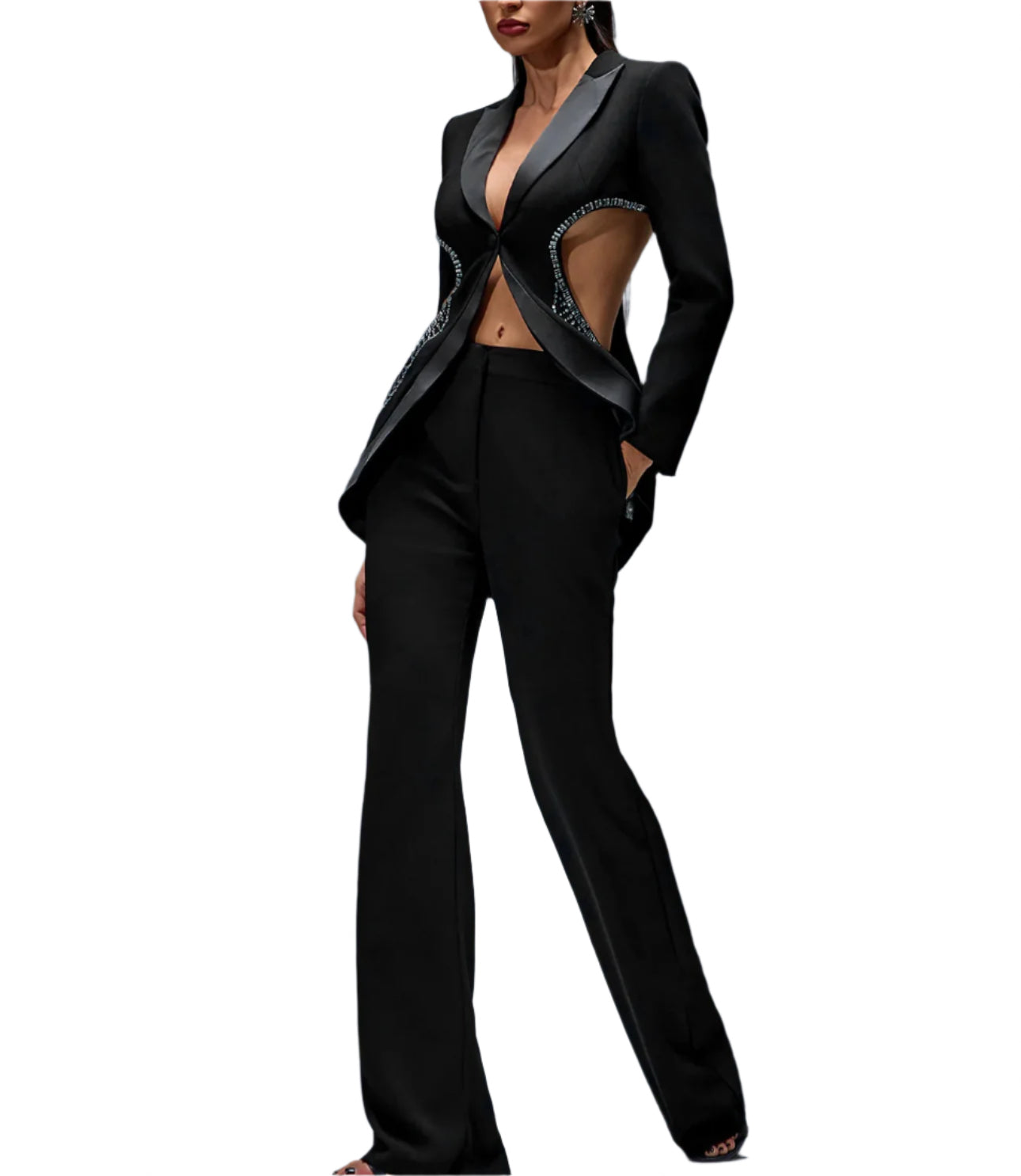 ADRIANA Rhinestone Hollow-Out Jacket Two Piece Set