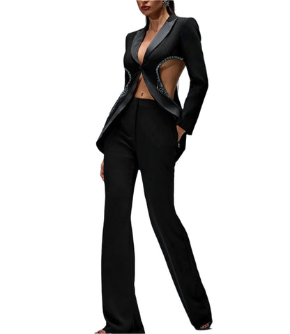 ADRIANA Rhinestone Hollow-Out Jacket Two Piece Set