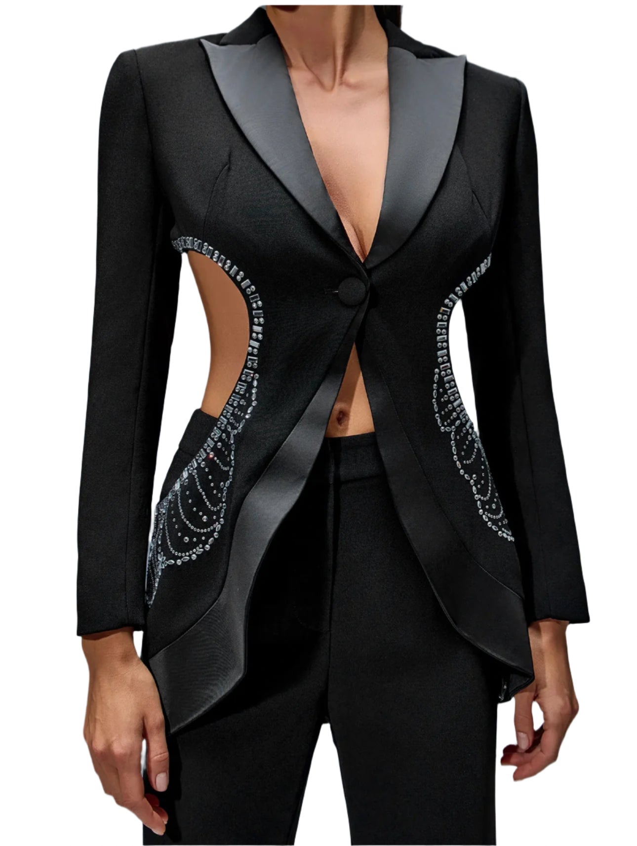 ADRIANA Rhinestone Hollow-Out Jacket Two Piece Set