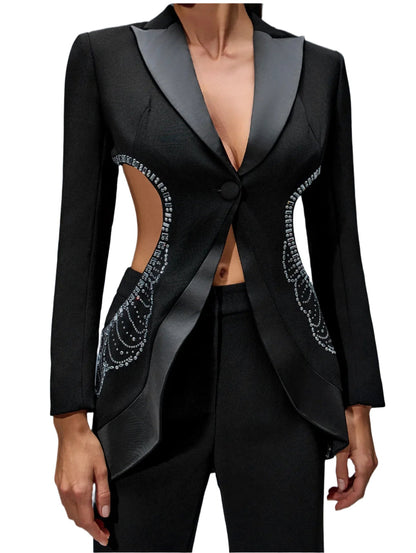 ADRIANA Rhinestone Hollow-Out Jacket Two Piece Set