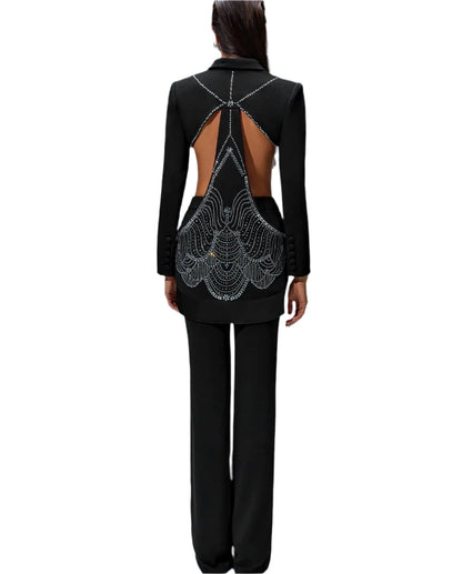 ADRIANA Rhinestone Hollow-Out Jacket Two Piece Set