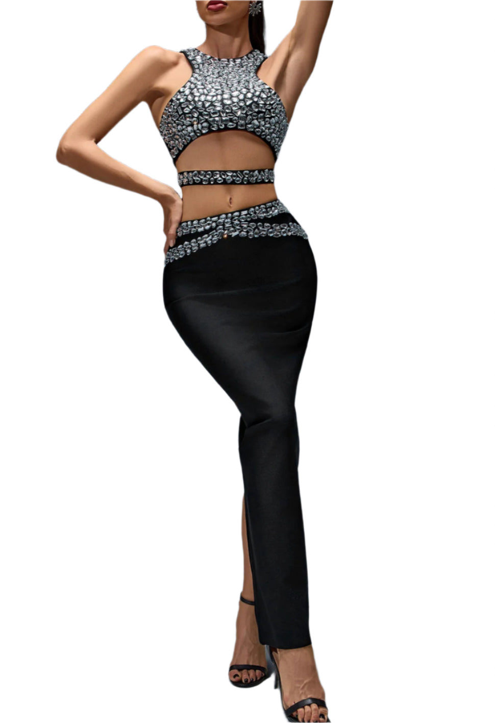 AMBRA Rhinestone Top & Bandage Maxi Skirt Set