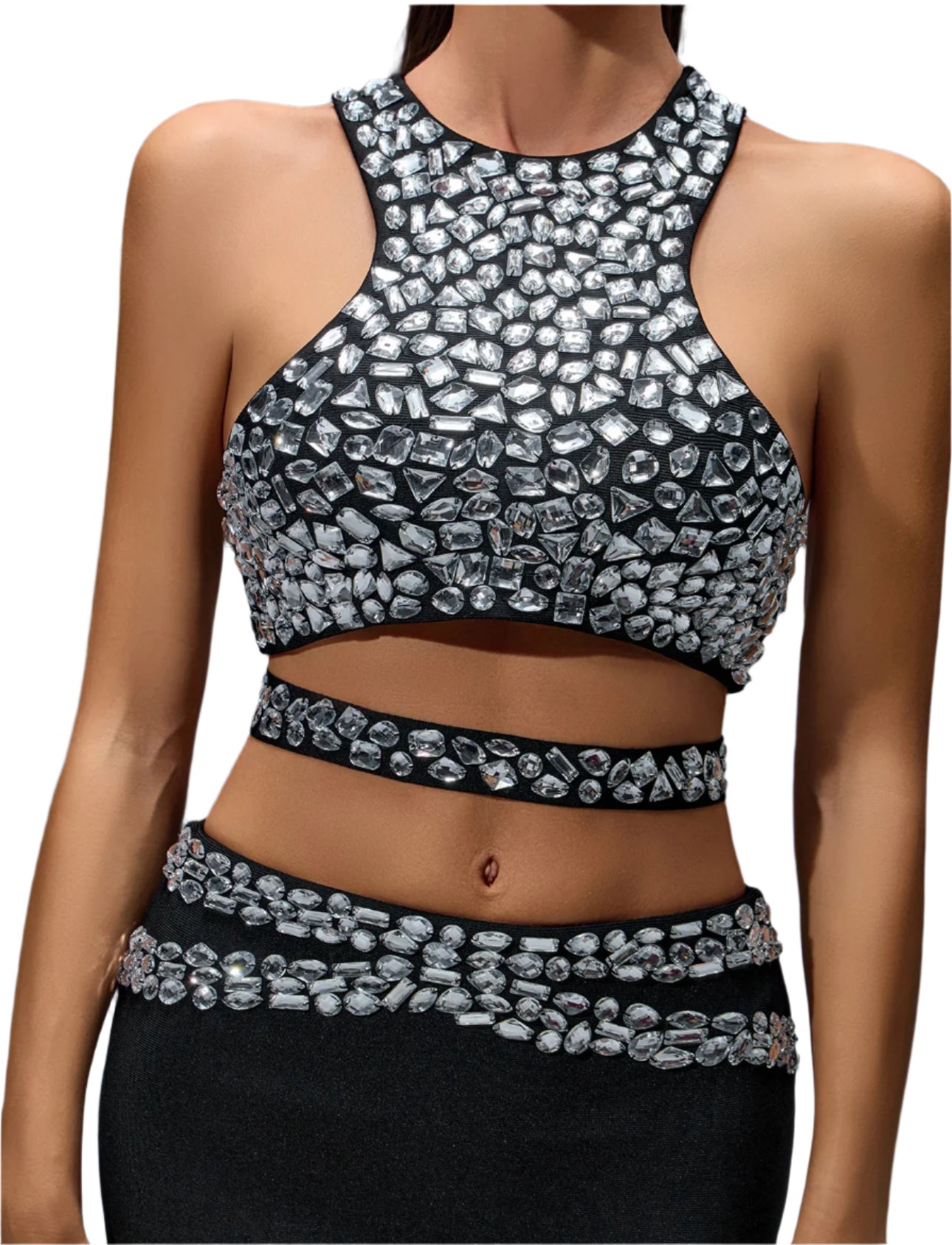 AMBRA Rhinestone Top & Bandage Maxi Skirt Set