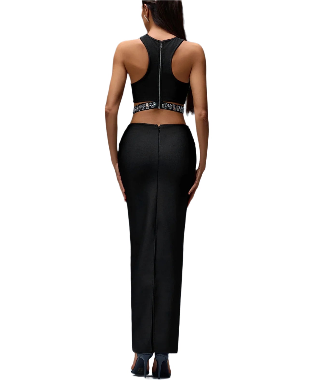 AMBRA Rhinestone Top & Bandage Maxi Skirt Set