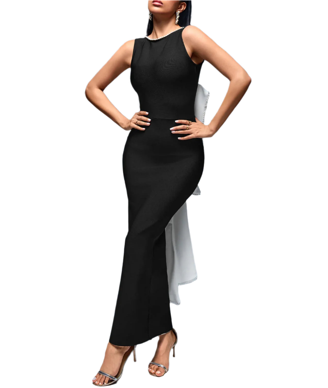 ABIRA White-Bowknot Bandage Maxi Dress