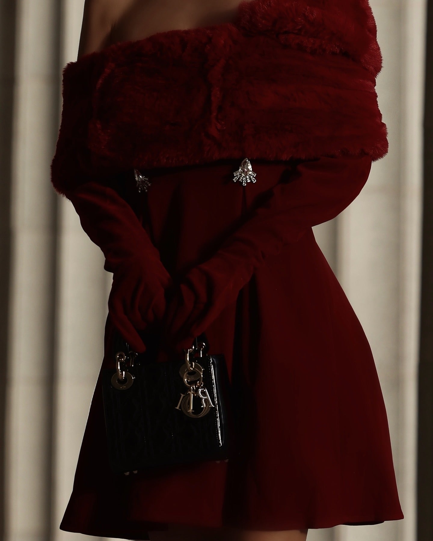 CHAHNA Velvet Mini Dress With Gloves