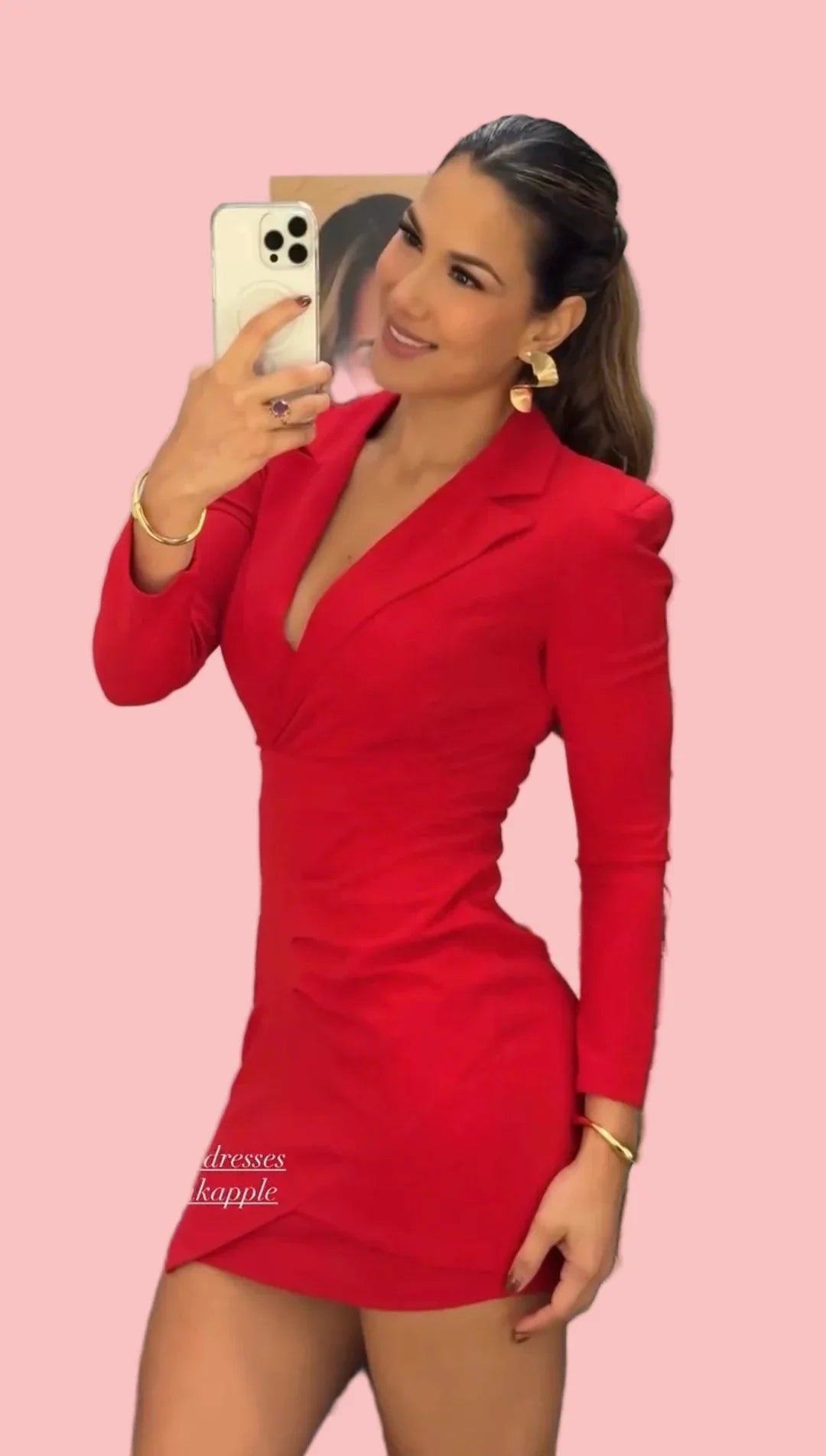NEXT DAY DELIVERY MILOS Long Sleeve V Neck Bodycon Dress