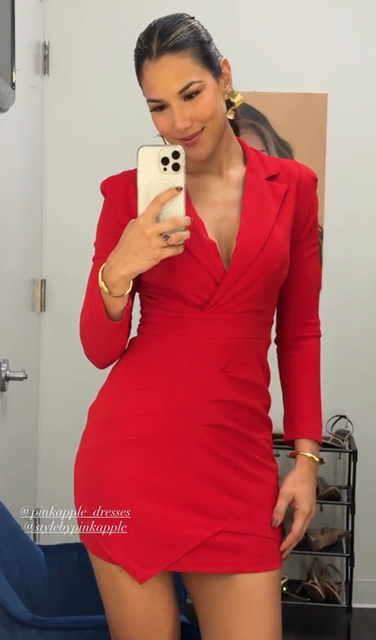 MILOS Long Sleeve V Neck Bodycon Dress