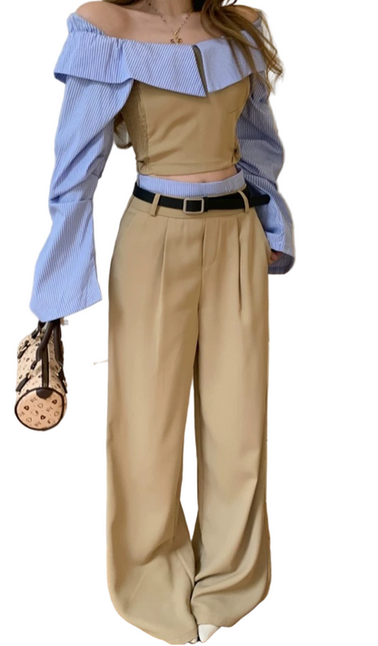 BINNAZ Crop Top and Wide Bodycon Pants Set