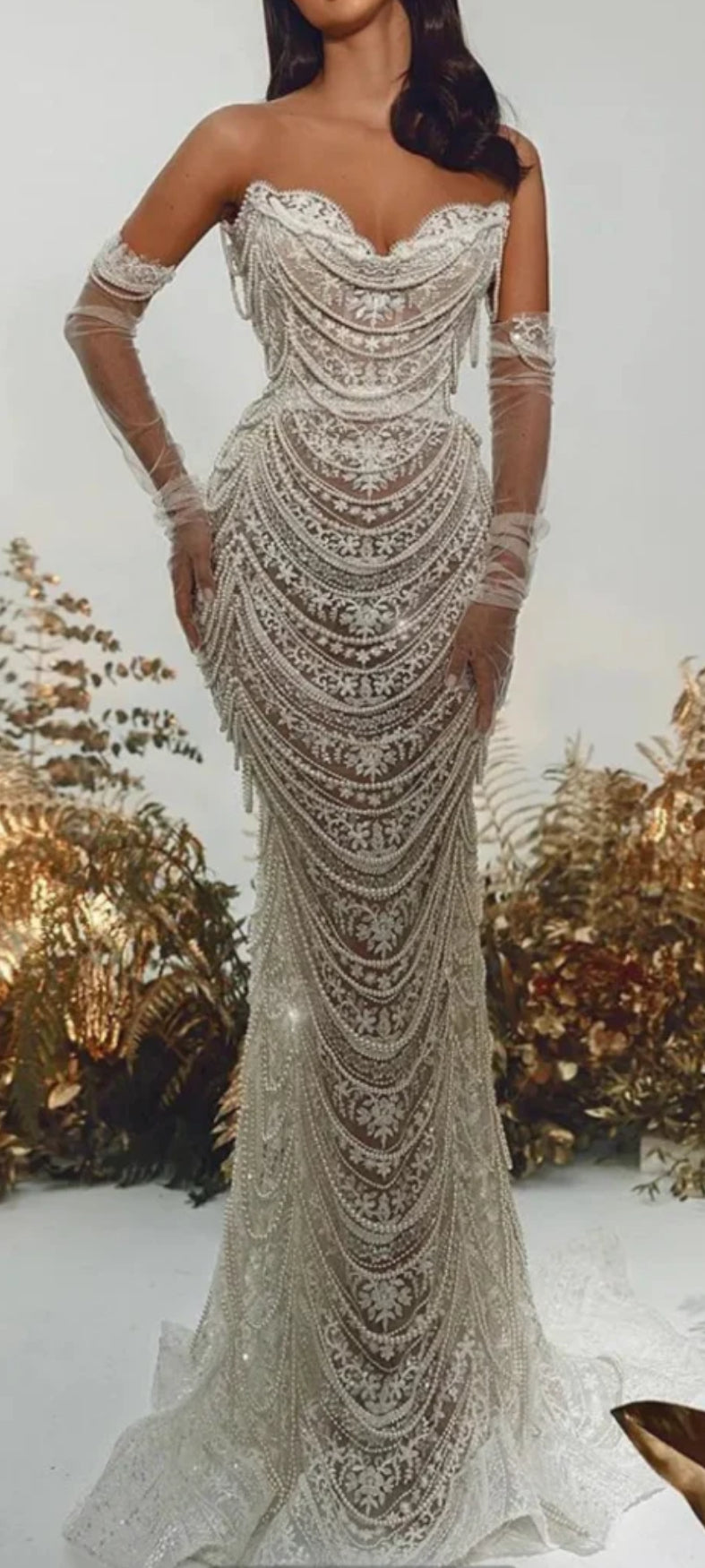 NEXT DAY DELIVERY FEDERICA Strapless Pearls maxi Bodycon Dress