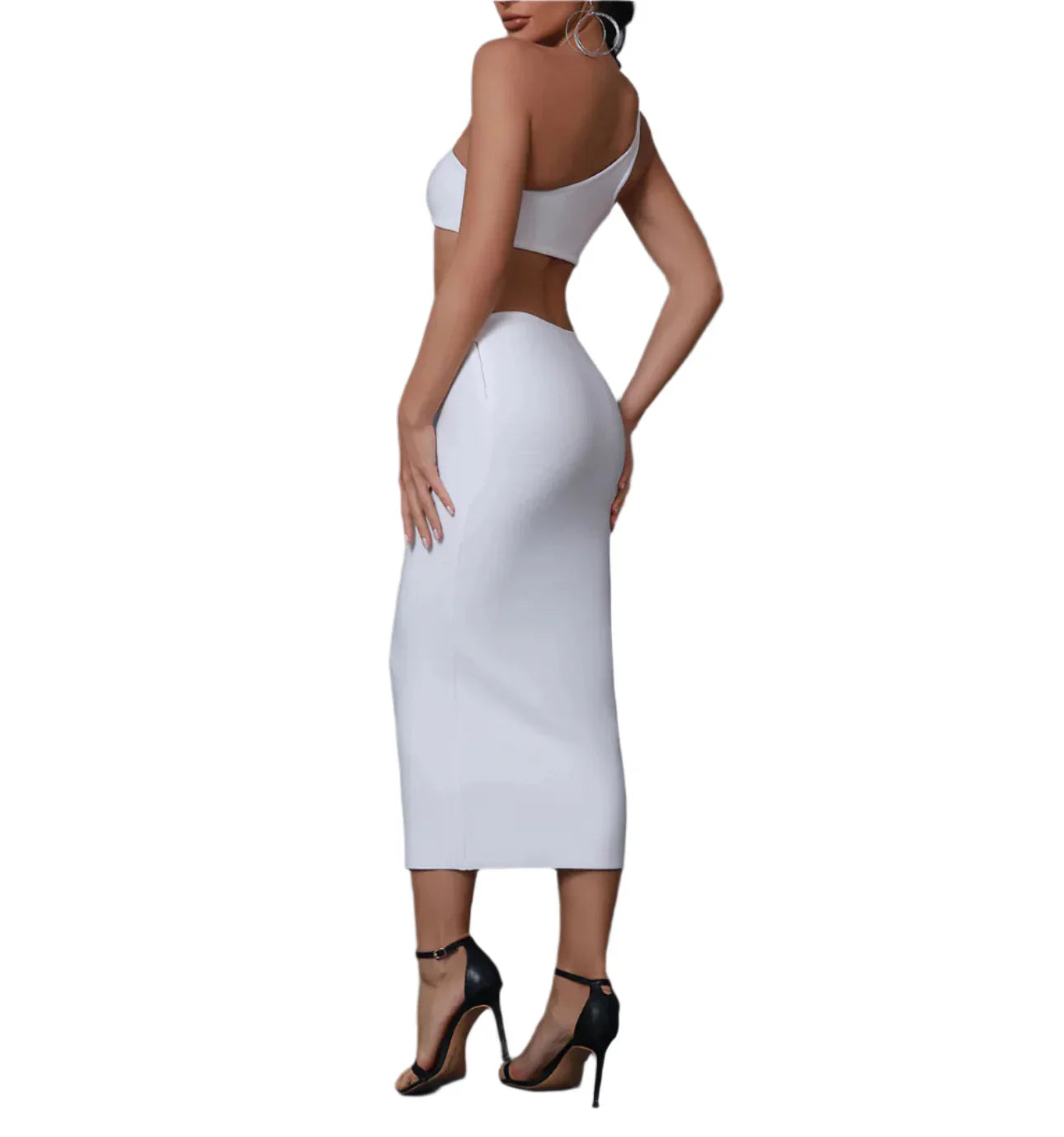 NEXT DAY DELIVERY KARLIN One Shoulder Cutout Midi Bandage Dress