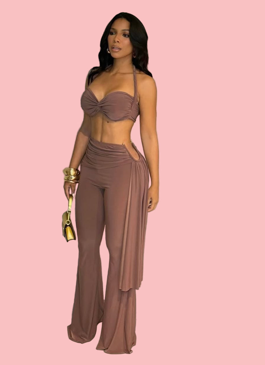 NEXT DAY DELIVERY SEXY BROWN CROP TOP AND PANTS