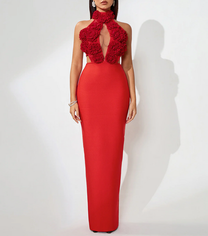 EYEN 3D Flowers Hollow-Out Bandage Maxi Dress