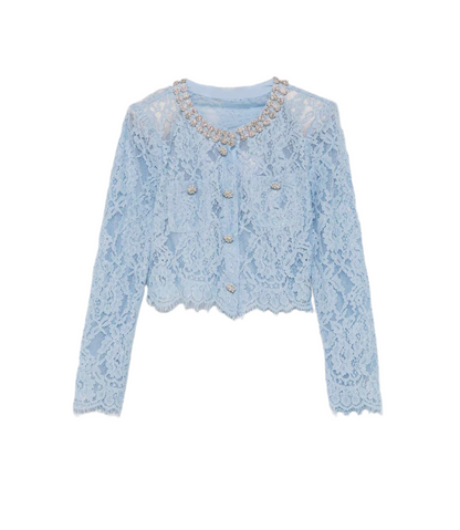 NANA LACE CO-ORD WITH SPARKLING NECKLINE EMBELLISHMENTS AND MIDI SKIRT