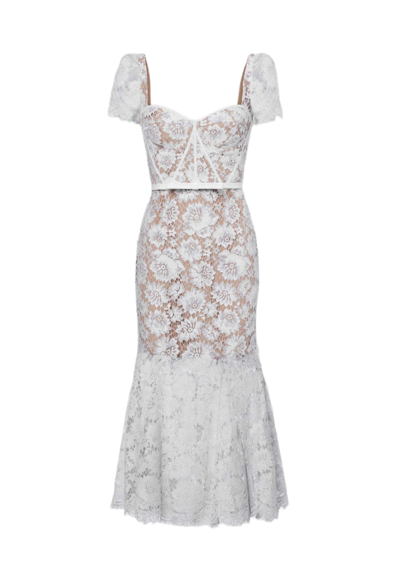 NATASHA SHORT SLEEVED LACE DRESS WITH DELICATE MATCHING WAIST BELT