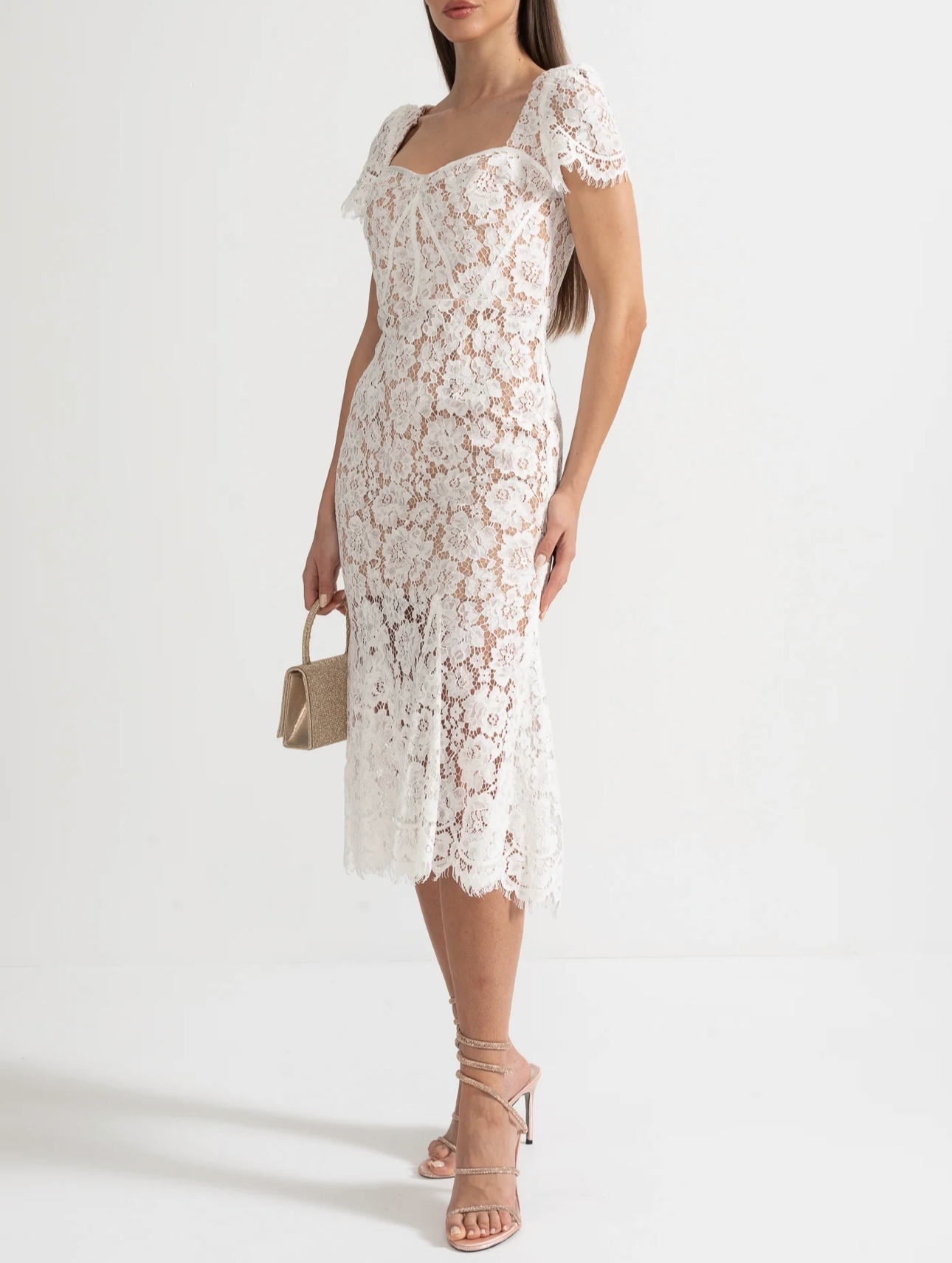 NATASHA SHORT SLEEVED LACE DRESS WITH DELICATE MATCHING WAIST BELT