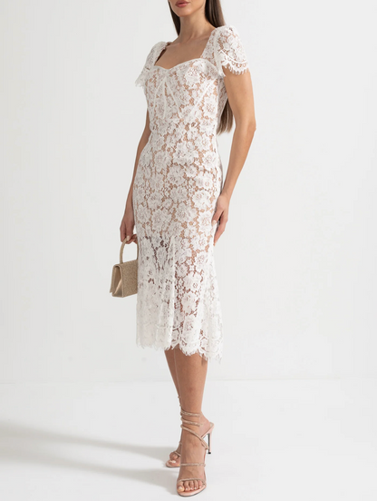 NATASHA SHORT SLEEVED LACE DRESS WITH DELICATE MATCHING WAIST BELT