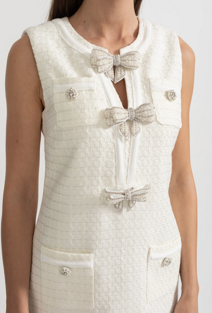 LINDA Classic Crystals Bows Mini Bodycon Dress