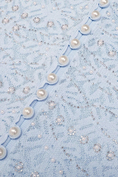 GINA Knit Pearl Embellished Pleated Maxi Dress – Elegant Beaded Gown