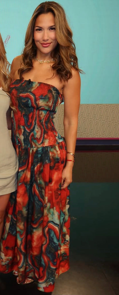 CRYSTAL Multicolor Abstract Print Flowing Dress