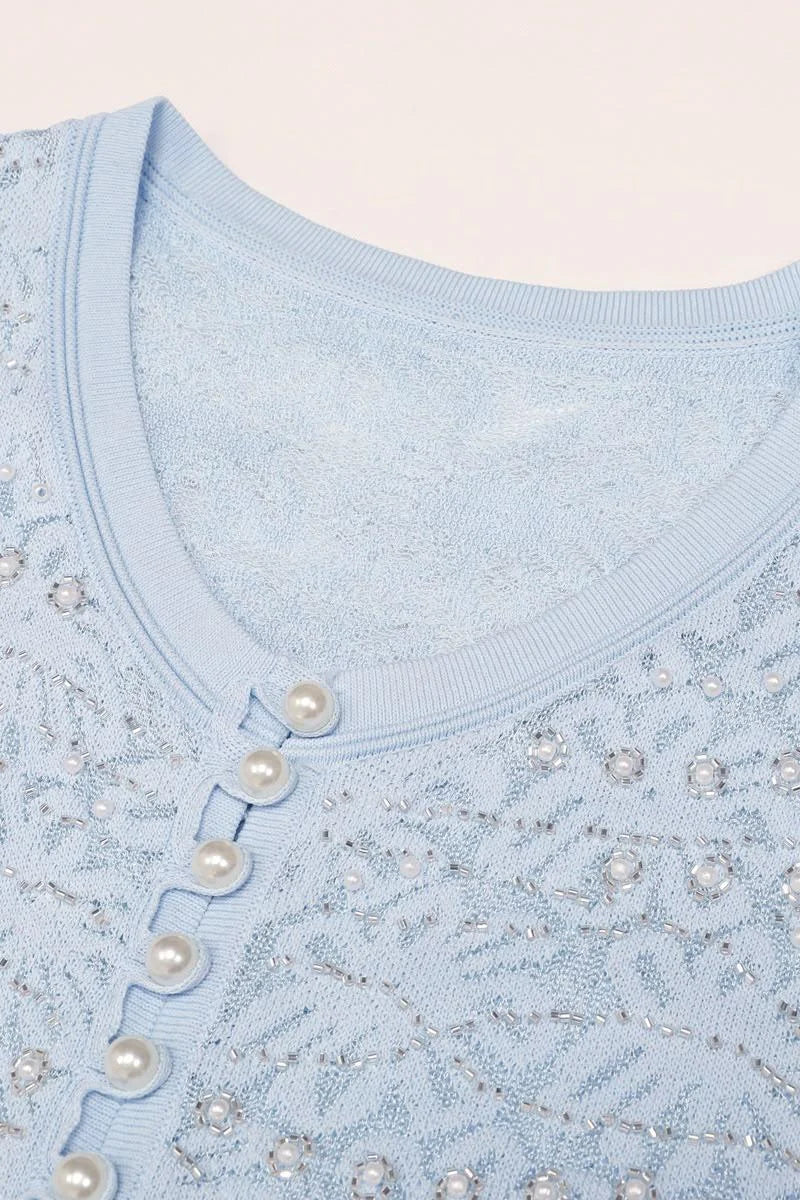GINA Knit Pearl Embellished Pleated Maxi Dress – Elegant Beaded Gown