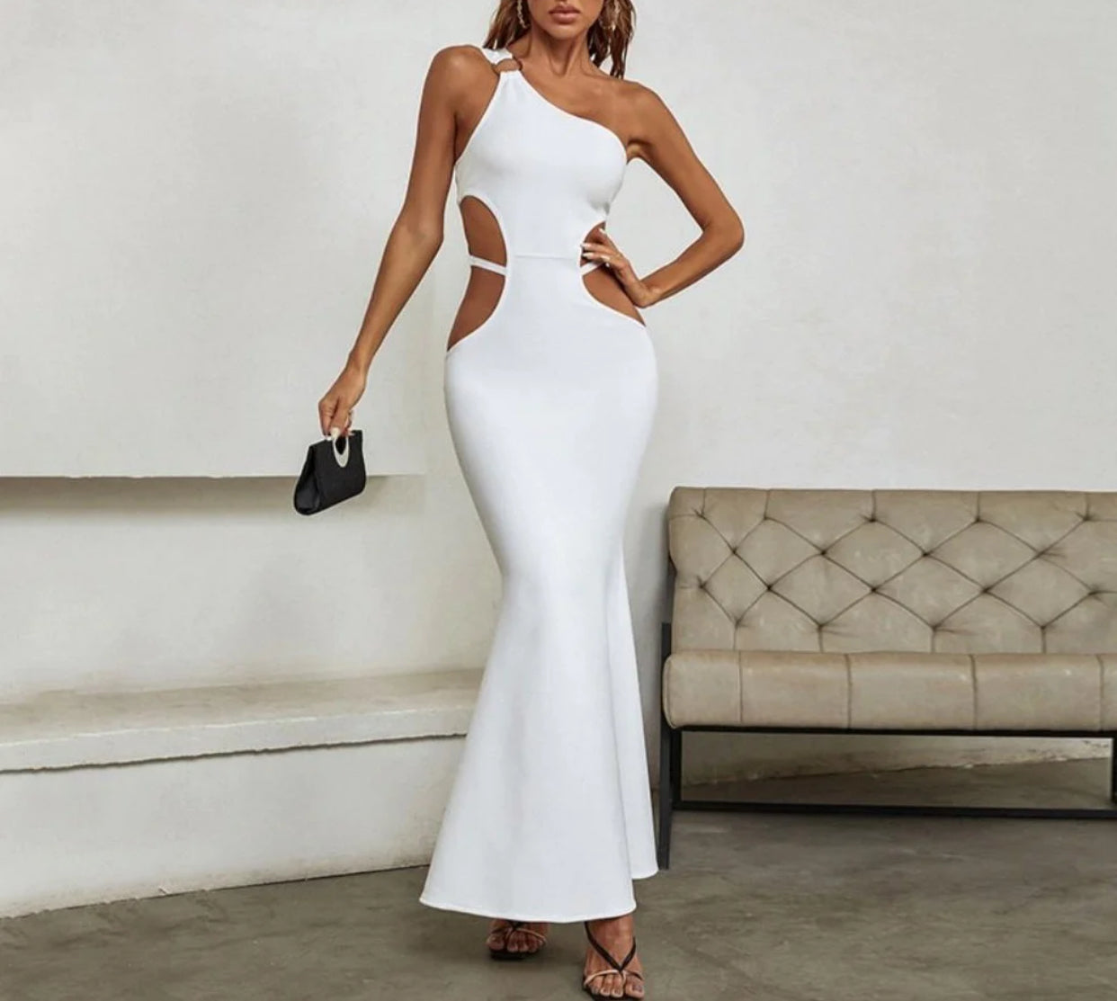 NEXT DAY DELIVERY LUMIA One Shoulder Sleeveless Cut Out Maxi Bandage Dress