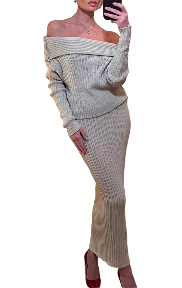 INDIRA Knit Long Sleeve and Maxi Skirt Set