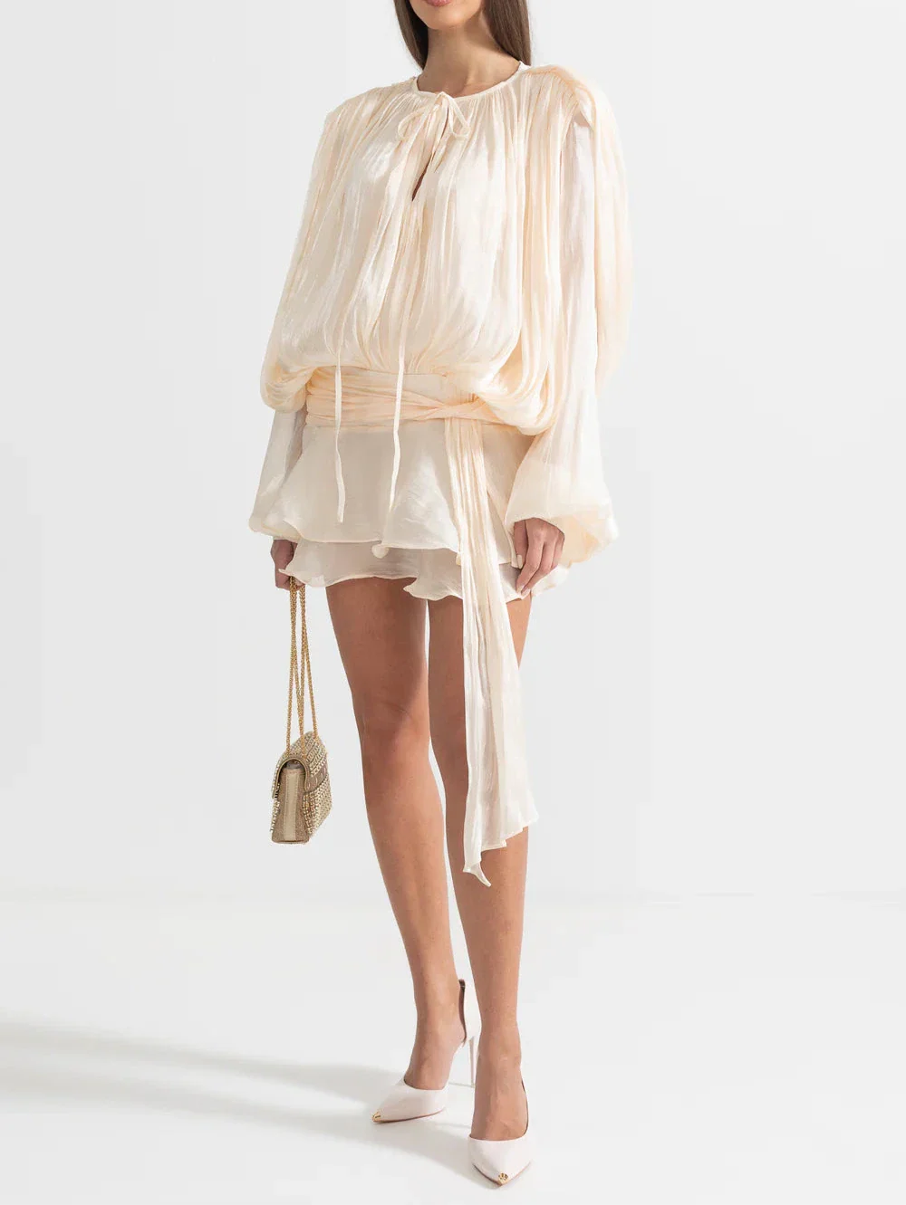 IREM RUFFLED LONG SLEEVED MINI DRESS
