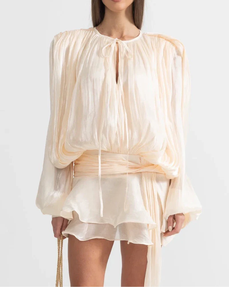 IREM RUFFLED LONG SLEEVED MINI DRESS