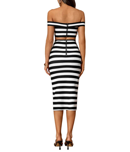 ISABEL Off Shoulder Striped Bandage Set