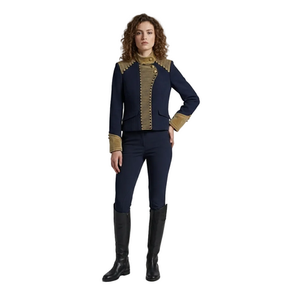 Women Cropped Jacket | Rope Knot Buttons | Stand Collar | Long Sleeve | Spring Jacket | Napoleon Jacket
