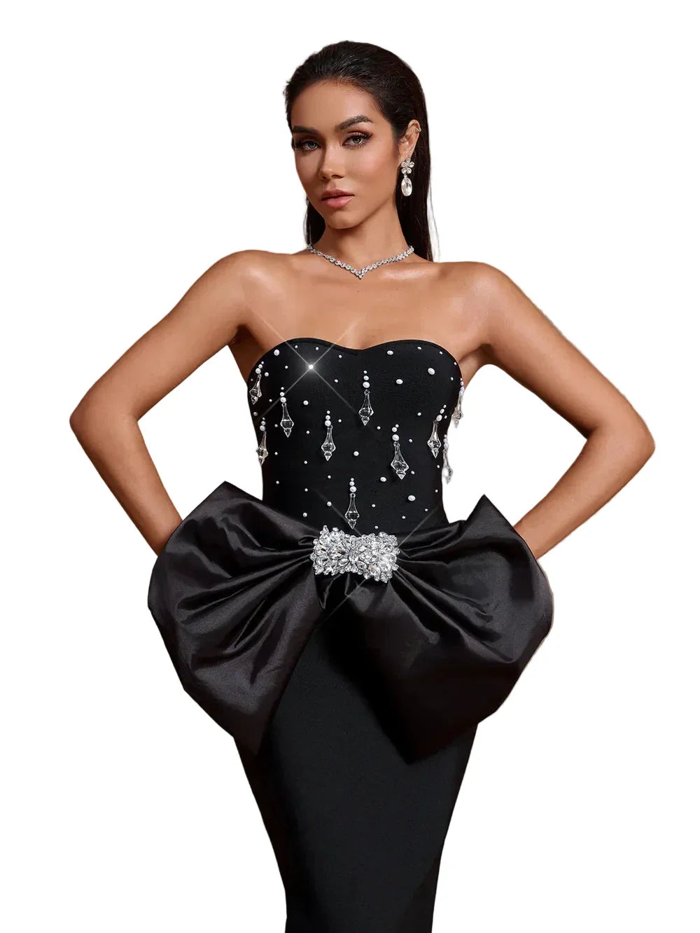 JADA Crystal Strapless Bow Gown