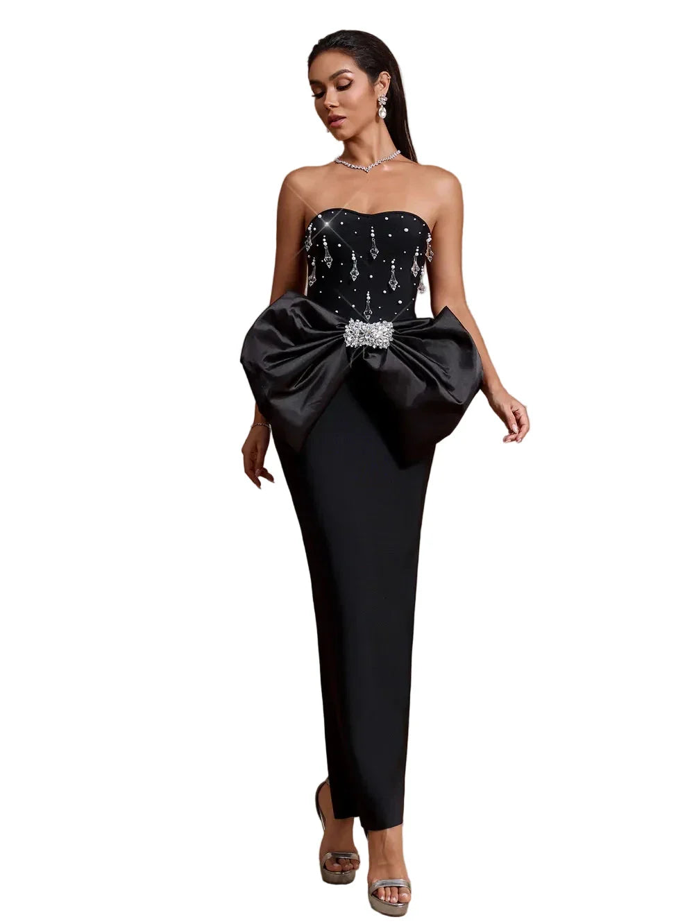 JADA Crystal Strapless Bow Gown