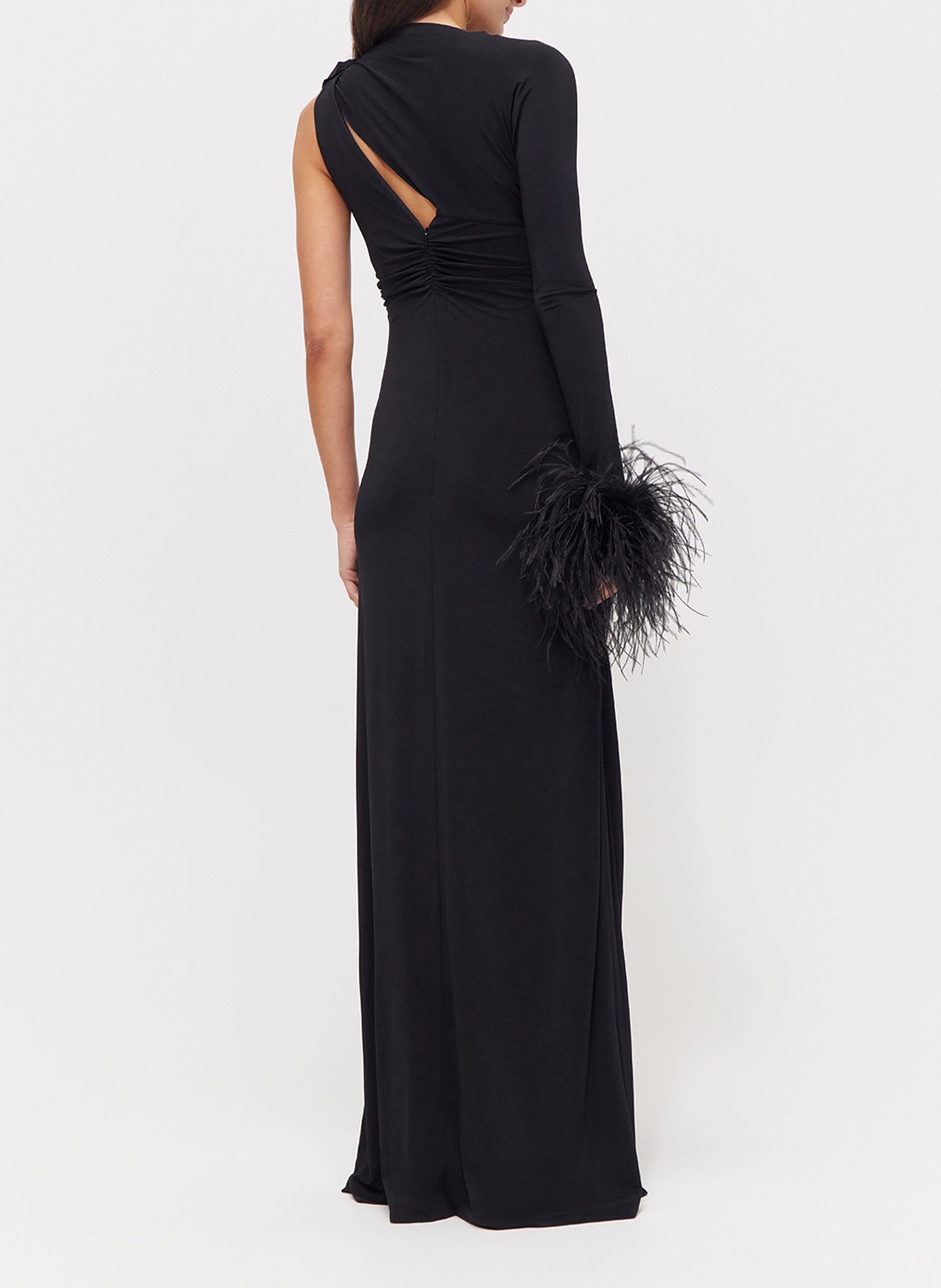 JANAURIA One Sleeve Feathers Maxi Dress