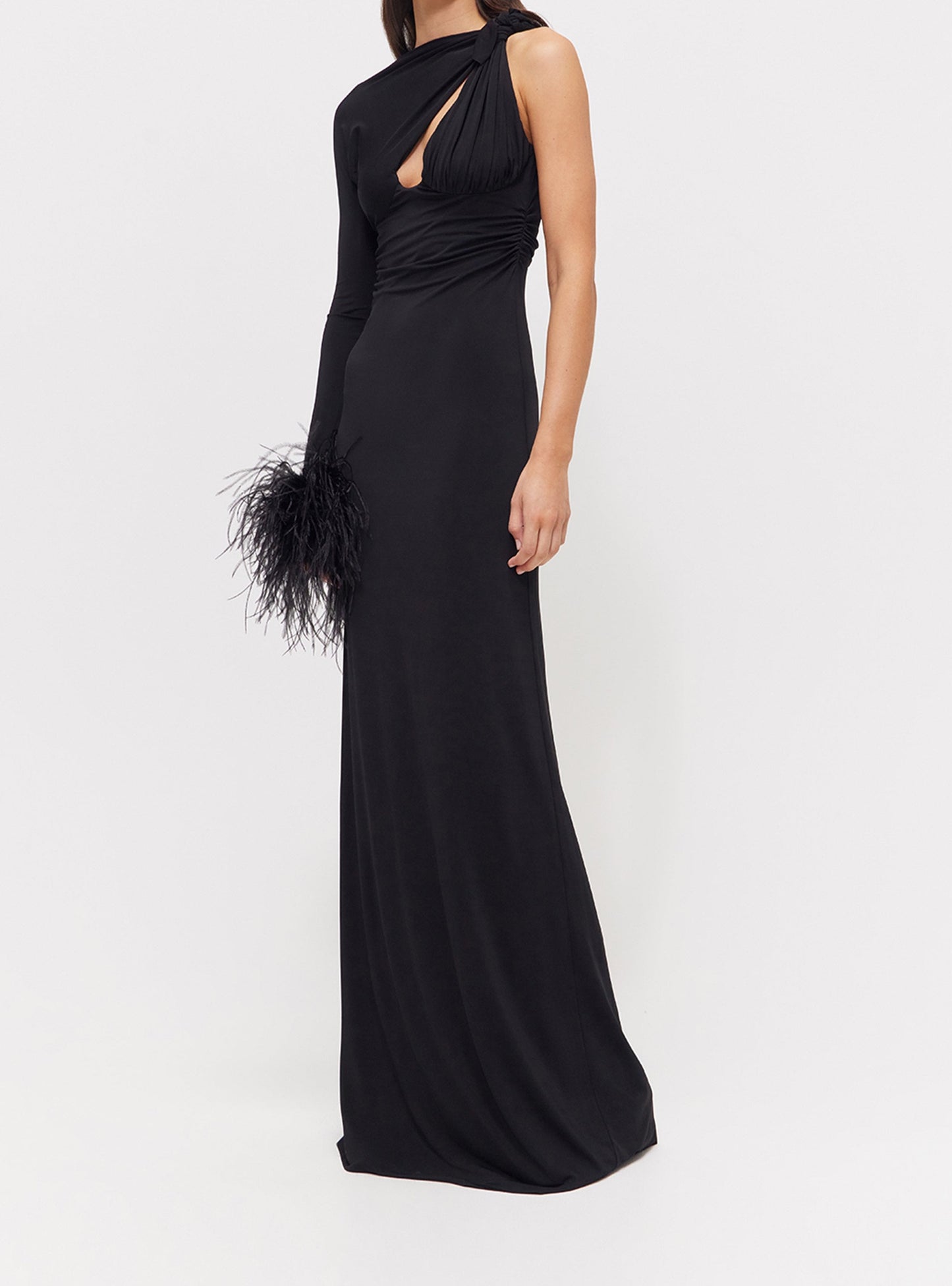 JANAURIA One Sleeve Feathers Maxi Dress