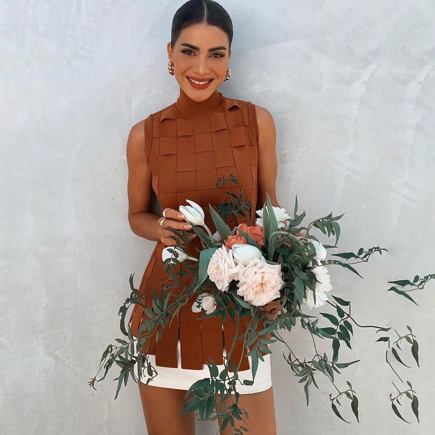 JESSA High neck Brown and white Bandage Set