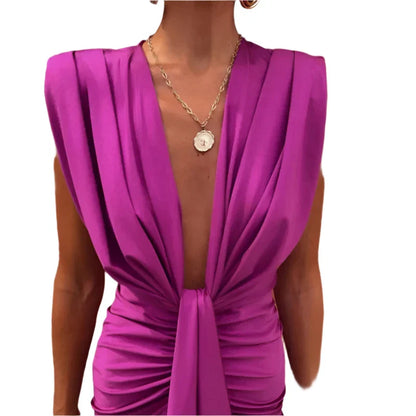JIN Sexy V Neck Bodycon Dress PURPLE