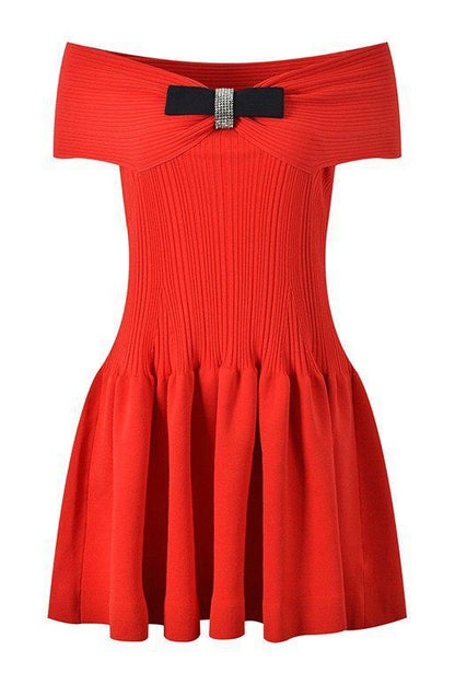 JULSIE Off of the Shoulder Flare Bodycon Dress RED