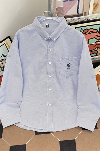 Basic Embroidered Logo Button Up Long Sleeve Shirt
