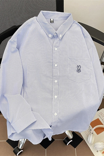 Basic Embroidered Logo Button Up Long Sleeve Shirt
