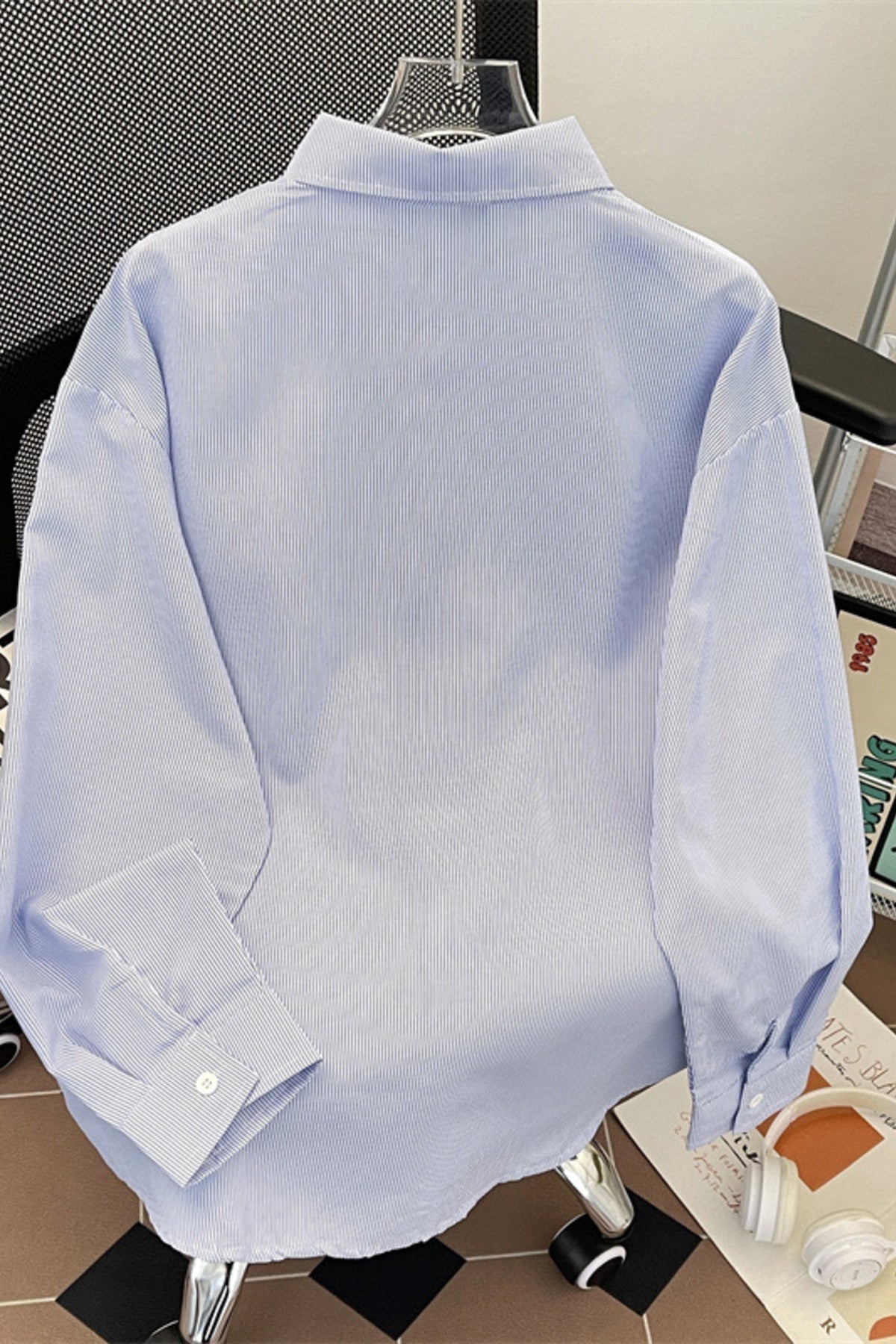 Basic Embroidered Logo Button Up Long Sleeve Shirt