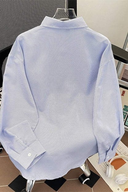 Basic Embroidered Logo Button Up Long Sleeve Shirt